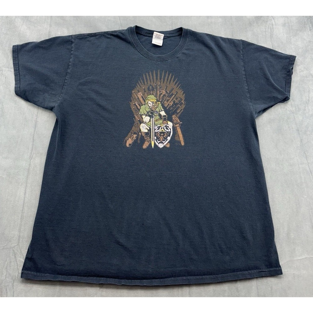 Game of Thrones Link TShirt Mens XL Zelda Video Game GOT Black Tee HOLES